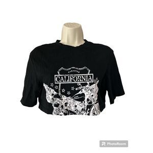 SHEIN Black White Biker Crop Top Tee size small